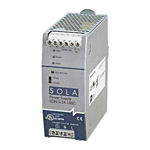 SDN-C Series Compact DIN Rail Power Supply, Nominal Output Current: 5 A (120 W), Nominal Voltage Input: 115/230 Vac, Nominal Voltage Output: 24 V, Frequency 43/67 Hz, Single Phase