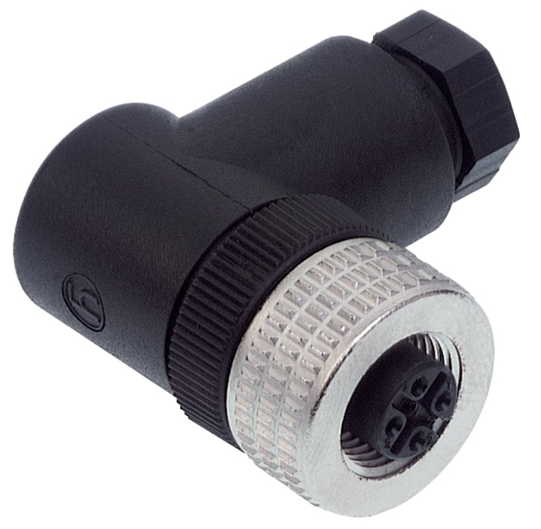Fitted pluggable connector; 4-pole; M12 socket, right angle; Screw