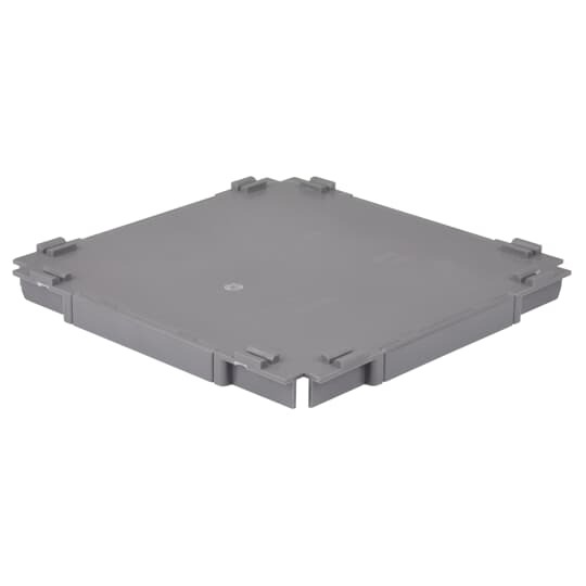 Wire Tunnel, Non-Metallic, For Four Gang Recessed Service Floor Box, 126 Cubic Inches for Device Access and 40 Cubic Inches for Device Compartments, Length 12-1/8 Inches, Width 12-1/8 Inches, Depth 3-1/2 Inches, Compartment Size Length 5-3/4 Inches, Width 2-3/4 Inches, Depth 2-1/2 Inches, 3/4 Inch and 1-1/4 Inch Knockouts, Galvanized Steel, Delivers Power, Communications and Data from Standard Conduit with No Exposed Service Fittings and Four Gang Recessed Service Floor Box, 124 Cubic Inches for Device Access and 72/52 Cubic Inches for Device Compartments, Length 12-1/8 Inches, Width 14 Inches, Depth 4-1/2 Inches, Compartment Size Length 5-3/4 Inches Width 3-3/4 and 2-1/4 Inches and Depth 3-3/8 Inches, 3/4 Inch, 1-1/4 Inch, and 2 Inch Knockouts, Cast Iron, For Audio Visual Applications