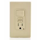 15A-125V, Tamper-Resistant, Self-test SmartlockPro Combination GFCI single receptacle/outlet with a switch, without wallplate/faceplate, monochromatic  IVORY