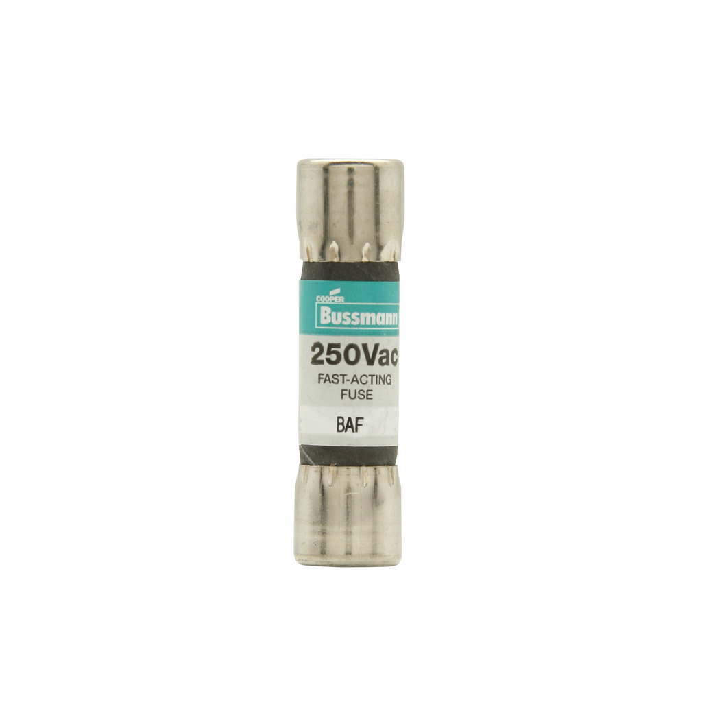 Eaton Bussmann series BAF fuse, Fast acting Midget fuse, General purpose circuits, lighting circuit protection, meter circuits, 0.6 A, Non-indicating, 10 kAIC at 125 Vac,35 AIC at 250 Vac, Nickel-plated brass endcaps, Standard, 250 V