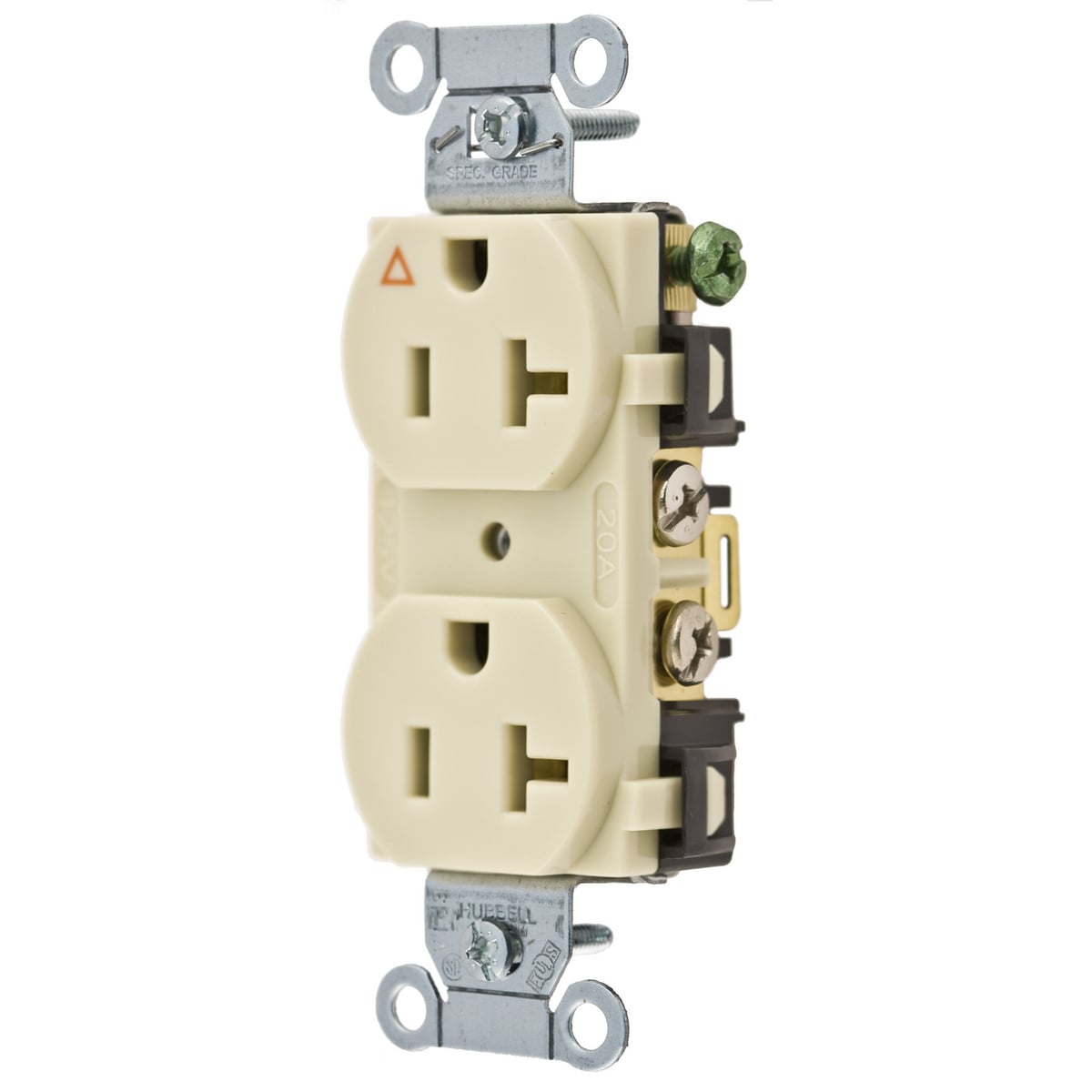 Straight Blade Duplex Receptacle, Commercial Grade, Corrosion Resistant, 20A 125V, 2-Pole 3-Wire Grounding, 5-20R, Side Wired