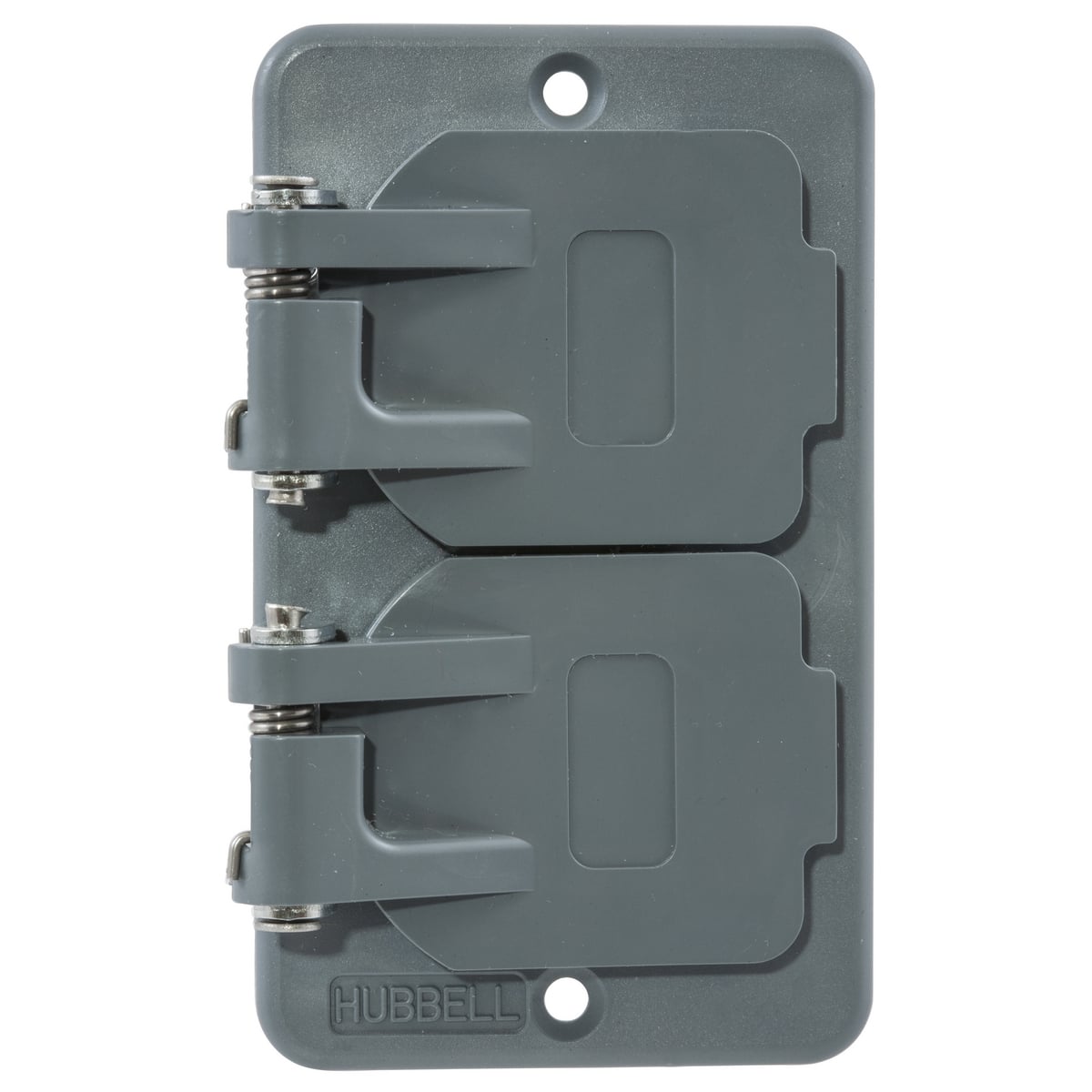 HBL3056 1-Gang Flip Lid Non-Metallic Molded Screw Mount Straight Blade Duplex Cover With Flip Lid, For Use With Portable Outlet Box, -40 to 60 deg C, 1-Gang, Screw Mount, Rectangular, PBT, Gray