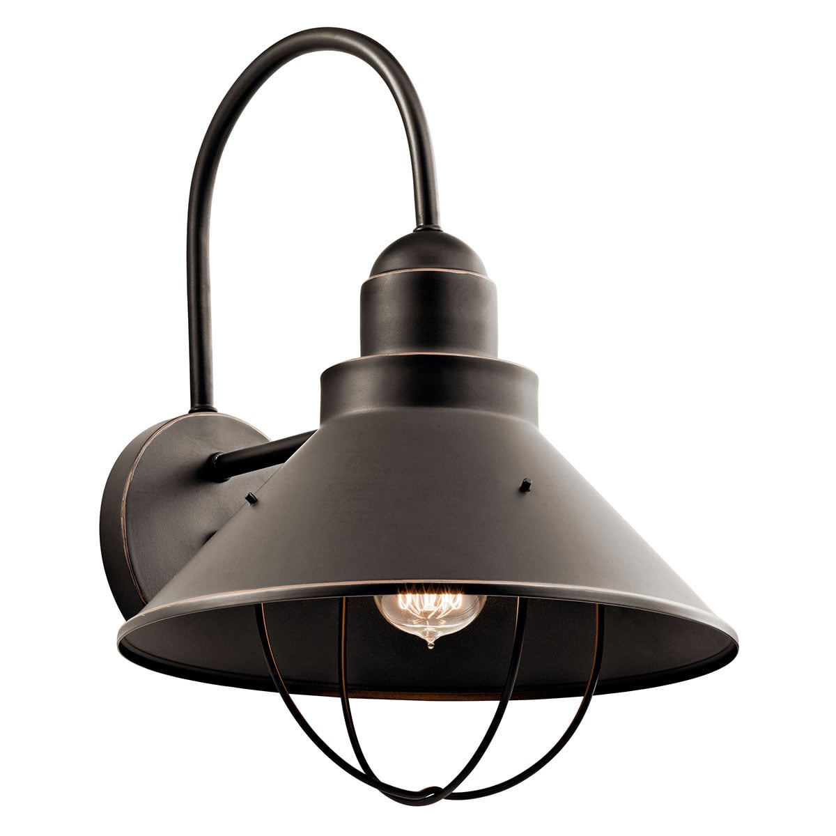 The Seaside(TM) 16.5in; 1 light outdoor wall light features a classic look with its Olde Bronze finish. The Seaside wall light works in several aesthetic environments, including rustic, coastal, traditional and transitional.