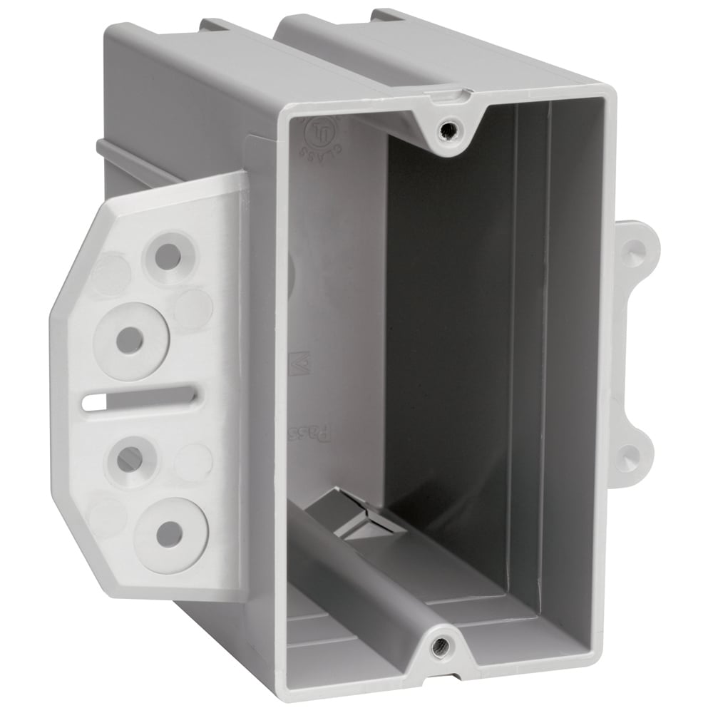 Single Gang. Steel Stud Bracket Box. 1/2 offset for steel stud mount only. Two stabilizer legs. 100 pack.
