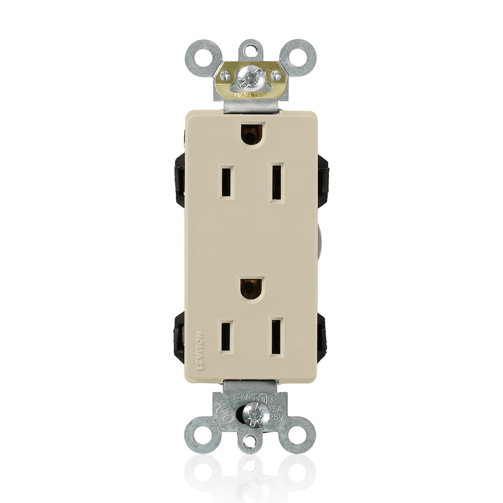 15-Amp, 125-Volt, Decora Plus Duplex Receptacle, Commercial Grade, Straight Blade, Self Grounding, Ivory