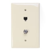 Midsize Telephone/Video Wall Jack, 6P4C X F, Light Almond