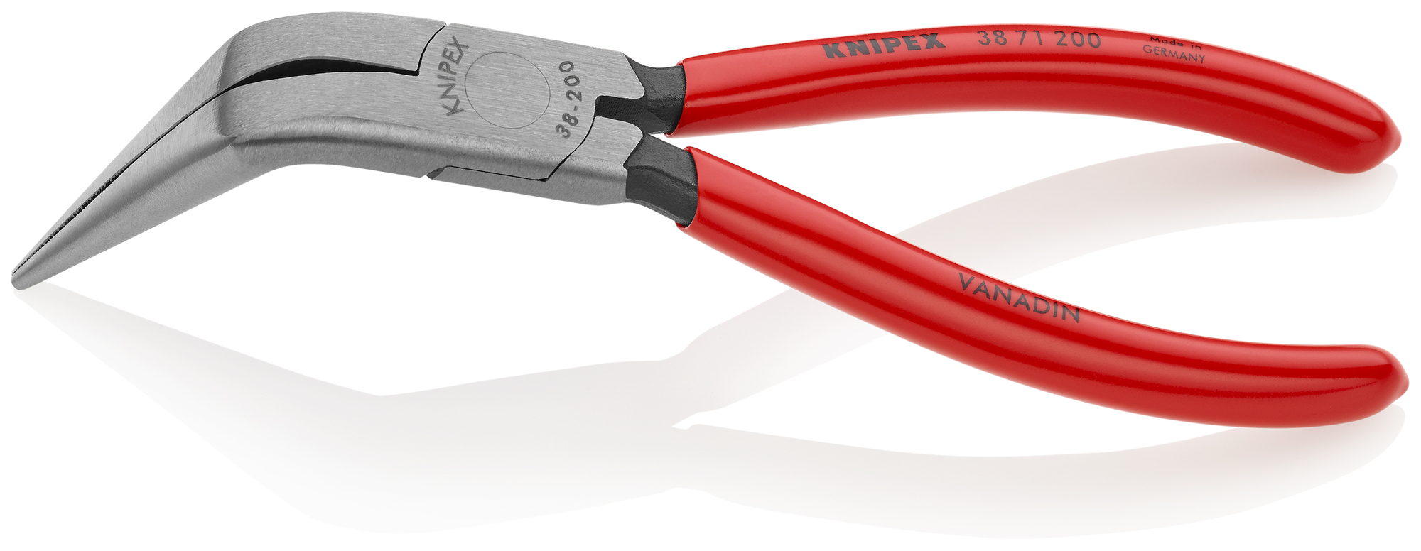 Long Nose 70° Angled Pliers without Cutter, 8 in., Plastic Coating