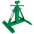 Wide, welded steel base for added stability with 5/8 IN holes.     Roller bearings fit in the spindle groove to keep the spindle in place and turning freely.     Two stands and a spindle are required for a complete setup.