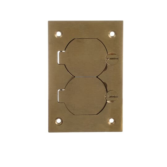 Cover Plate for Multi-Gang Floor Boxes for Power and Communications, Length 4-1/2 Inches, Width 3 Inches, Duplex Lift Lids, Brass