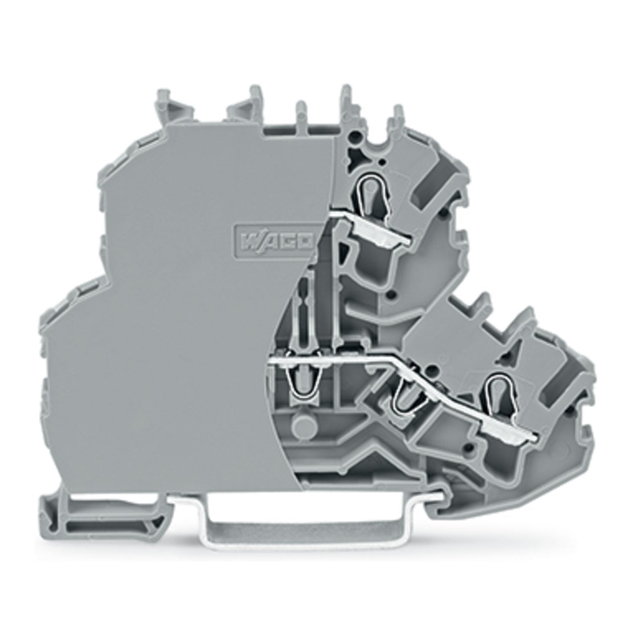 Double-deck terminal block; Through/through terminal block; with end plate; L/L; without marker carrier; for DIN-rail 35 x 15 and 35 x 7.5; 2.5 mm; Push-in CAGE CLAMP; 2,50 mm; gray