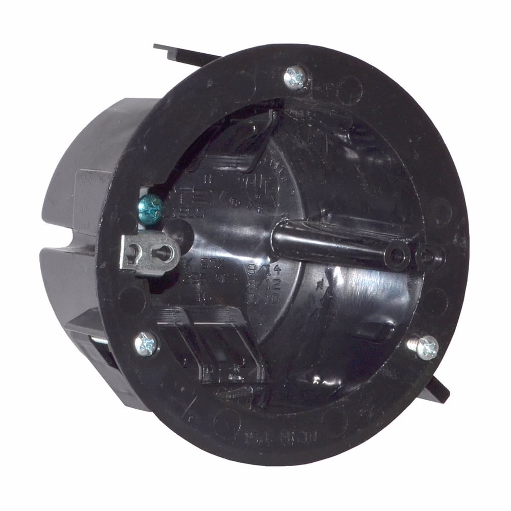 Eaton Crouse-Hinds series Ceiling Box, 3-1/2", Snap, NM clamps, 2-7/8", PVC, 4, Ground plate, 15.0 cubic inch capacity