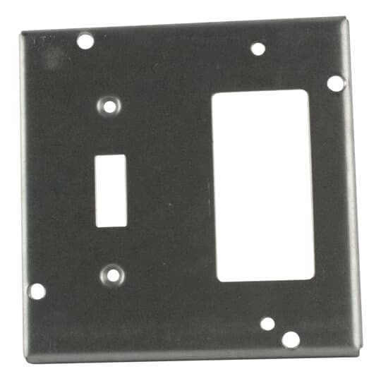 Square Box Surface Cover, 7.5 Cubic Inches, 4-11/16 Inch Square x 1/2 Inch Deep, Galvanized Steel, For use with One Ground Fault Receptacle and One Toggle Switch