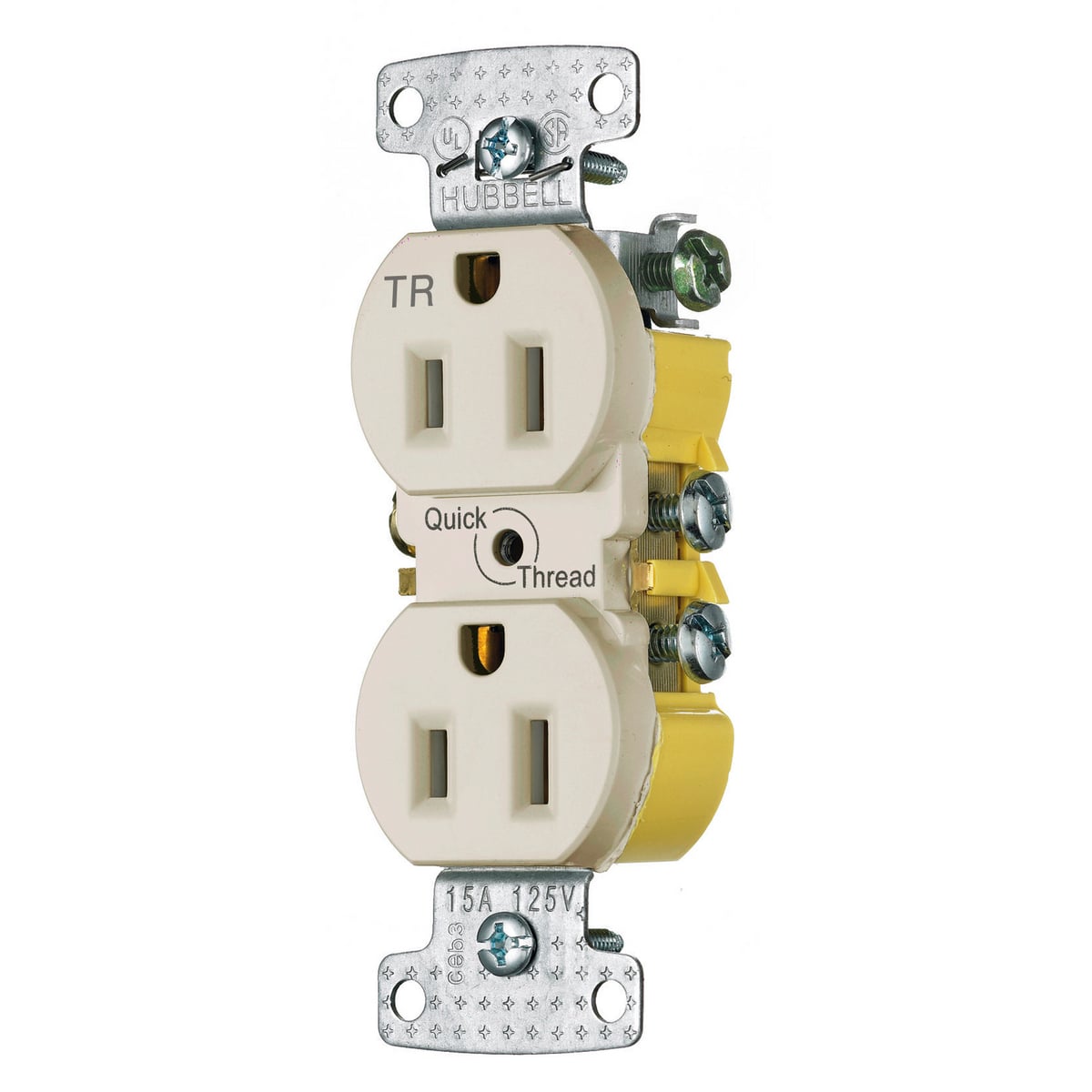 tradeSELECT Straight Blade Receptacle, Residential Grade, Tamper Resistant Duplex, Quick Thread, 15A 125V, 2-Pole 3-Wire Grounding, 5-15R