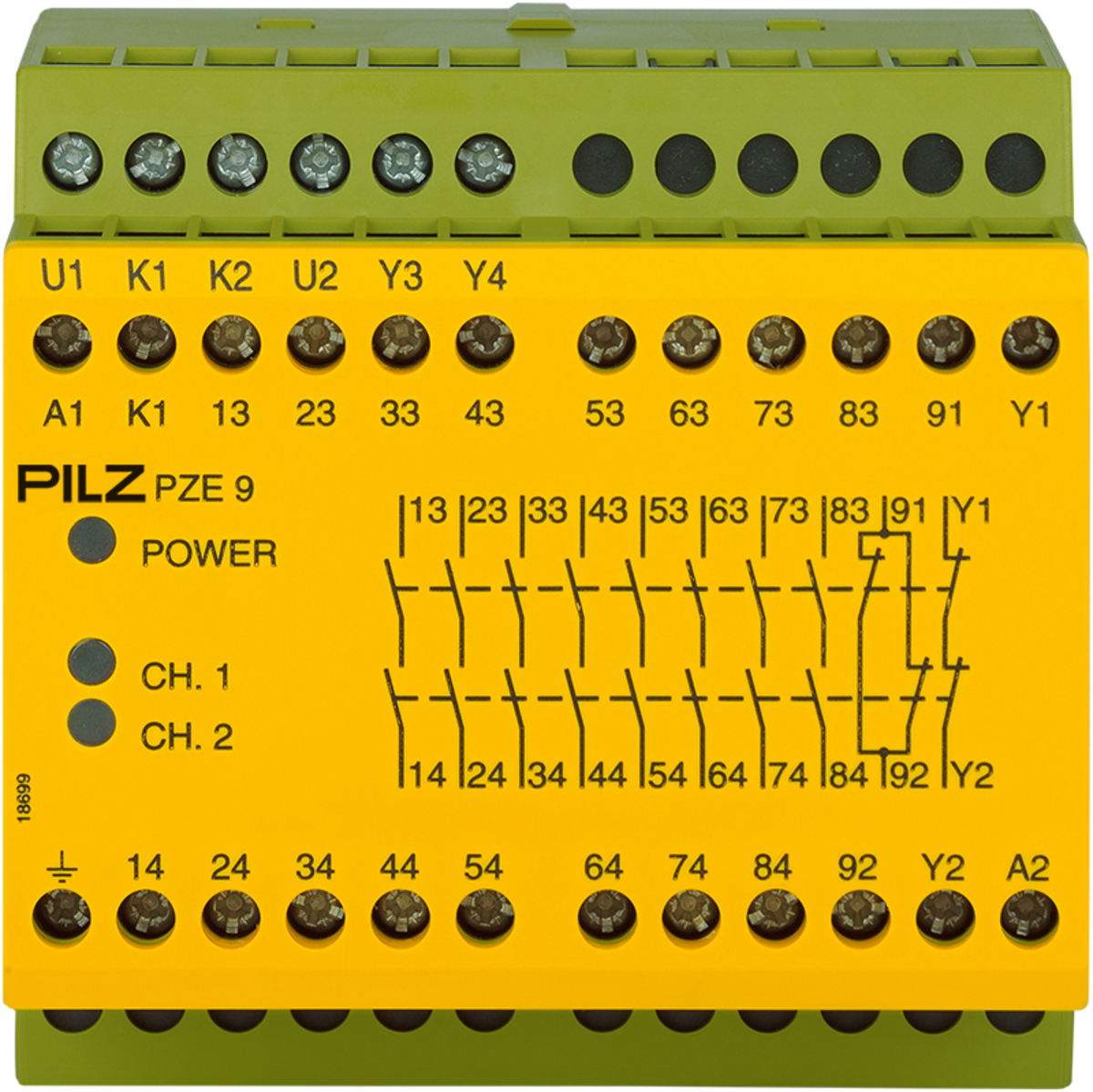 Contact Expansion, 1/2-Channel Wiring with/without Detection of Shorts Across Contacts, 8 N/O, 1 N/C, UB = 110 -120 VAC, 90mm