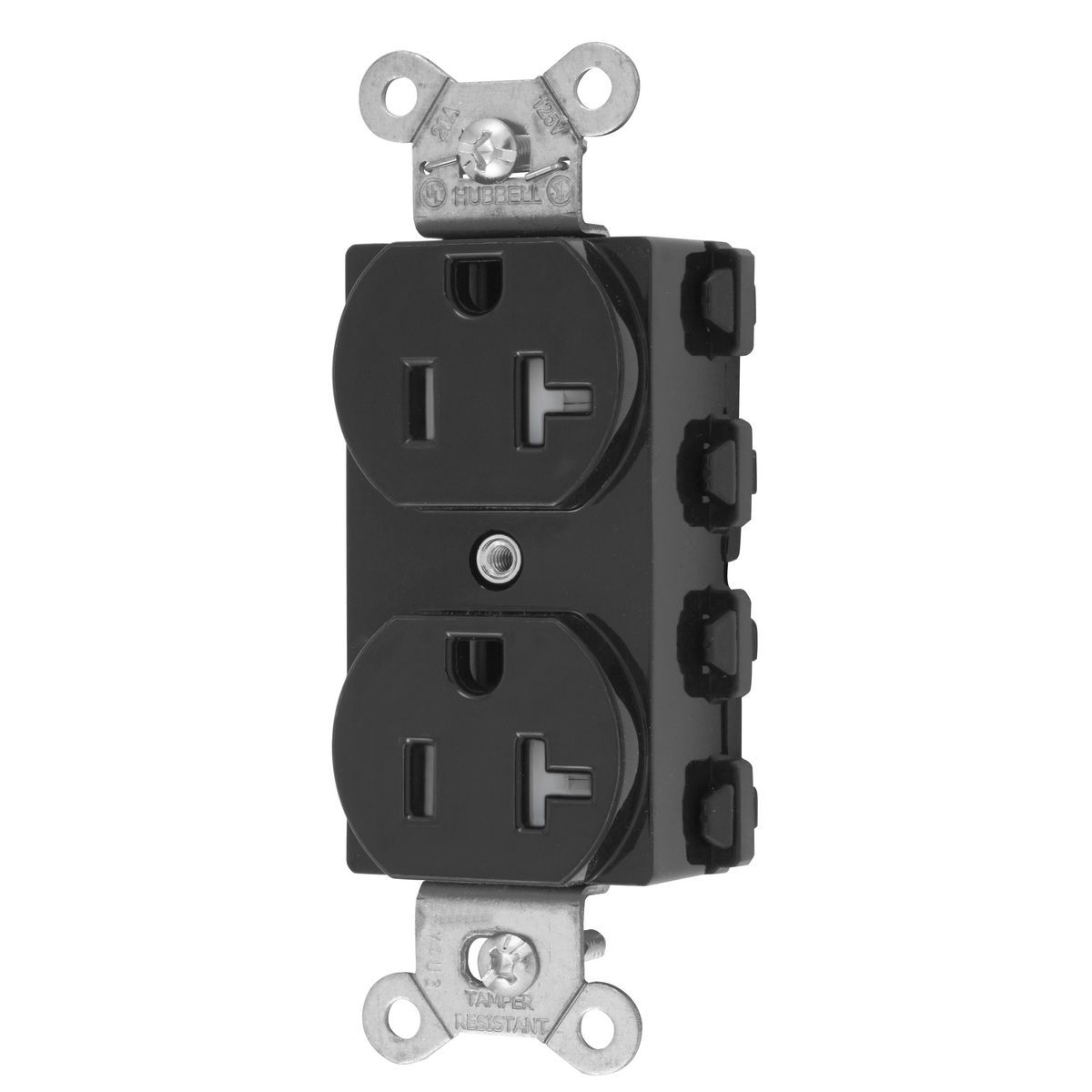 Straight Blade Devices, Receptacles, Duplex, SNAPConnect, Tamper Resistant, 20A 125V, 2-Pole 3-Wire Grounding, 5-20R, Nylon, Black, USA