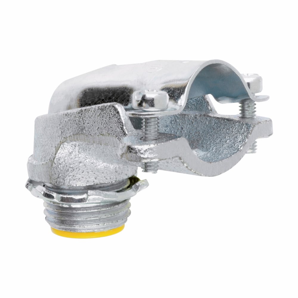 Eaton Crouse-Hinds series FMC clamp type connector, FMC, 90 angle, Insulated, Malleable iron, 1-1/2"