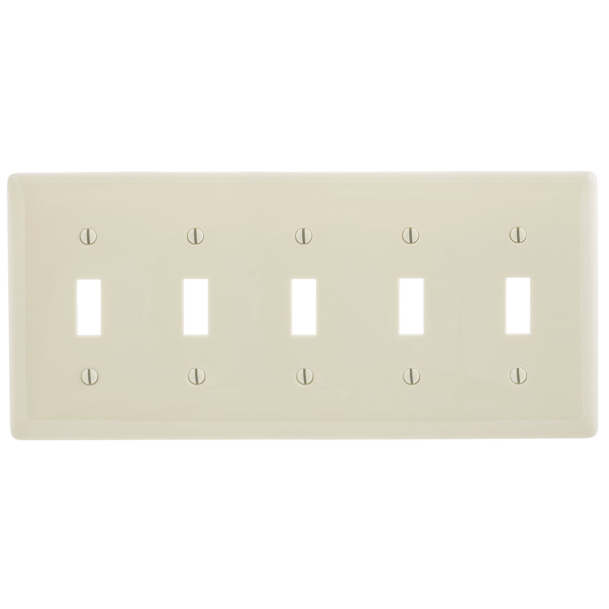 Wallplates and Box Covers, Wallplate, Nylon, 5-Gang, 5) Toggle, Light Almond