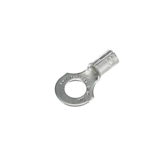 Non-Insulated Ring Terminal, Length .91 Inches, Width .50 Inches, Bolt Hole 1/4 Inch, Wire Range #12-#10 AWG, Copper, Tin Plated