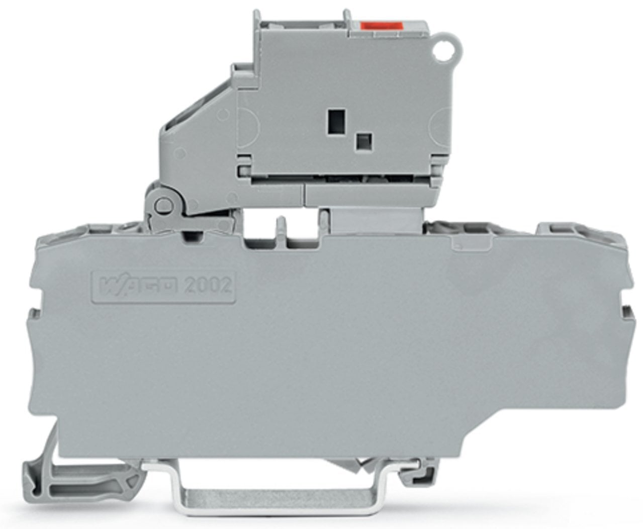 3-conductor fuse terminal block; with pivoting fuse holder; with end plate; for 5 x 20 mm miniature metric fuse; with blown fuse indication by LED; 120 V; for DIN-rail 35 x 15 and 35 x 7.5; 2.5 mm; Push-in CAGE CLAMP; 2,50 mm; gray