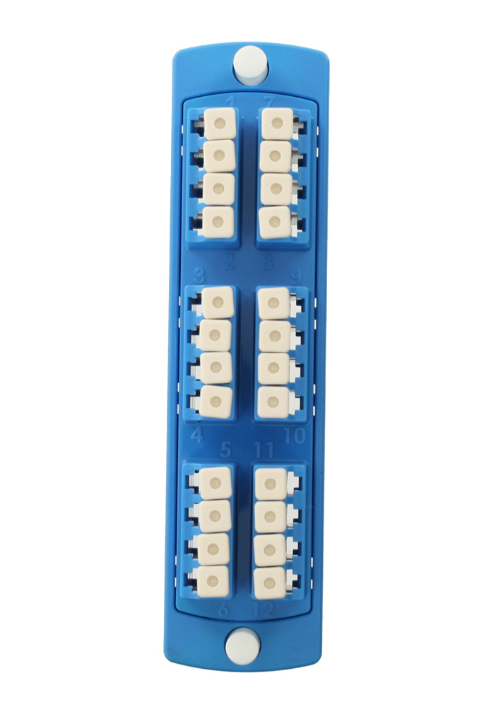 Injection Molded Adapter Plate, Opt-X 6-Pack Quad LC 0S2, 24-Fiber Blue, Zirconia Ceramic Sleeve