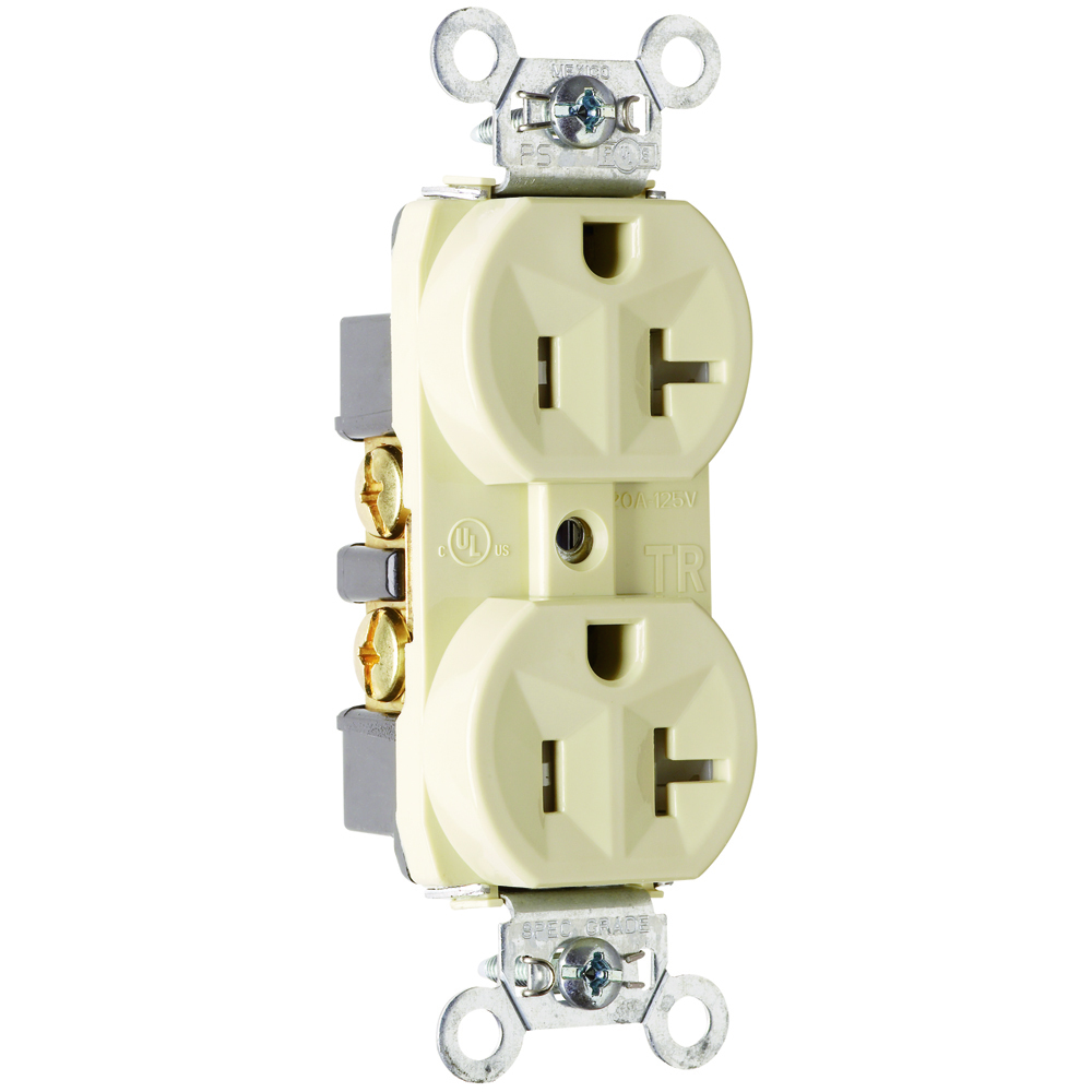 Tamper-Resistant Hard Use Spec Grade Duplex Receptacle Back and, Side Wire 20amp 125volt Ivory