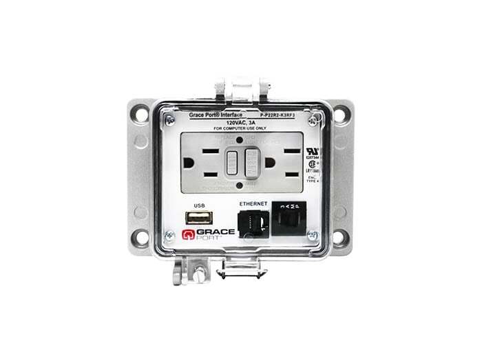 PANEL INTERFACE CONNECTOR WITH USB TYPE A/F TO USB TYPE A/F, CAT 5E RJ45, PMH, UL TYPE 4, GFCI DUPLEX INSIDE-OUTLET, 3 AMP CIRCUIT BREAKER