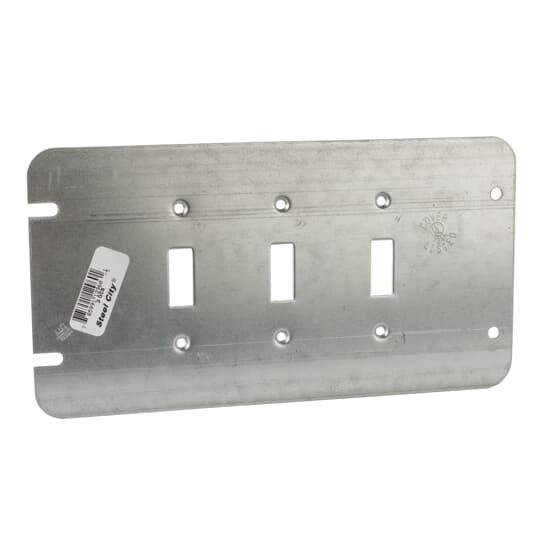 Three Gang Box Cover, 8.5 Cubic Inches, 8-13/16 Inches Long x 4-11/16 Inches Wide, Galvanized Steel, For use with Three Toggle Switches