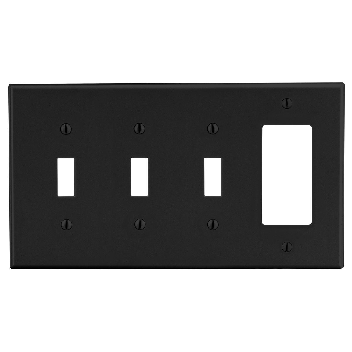 Wallplate, 4-Gang, 3) Toggle 1) Decorator, Black