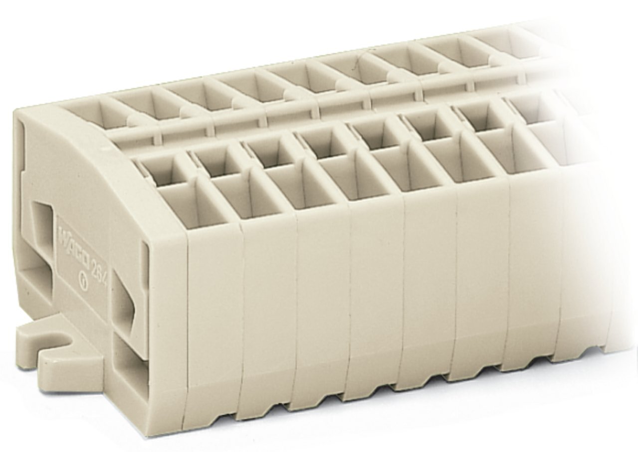2-conductor terminal strip; without push-buttons; suitable for Ex e II applications; with fixing flanges; 7-pole; for screw or similar mounting types; Fixing hole 3.2 mm ; 2.5 mm; CAGE CLAMP; 2,50 mm; light gray
