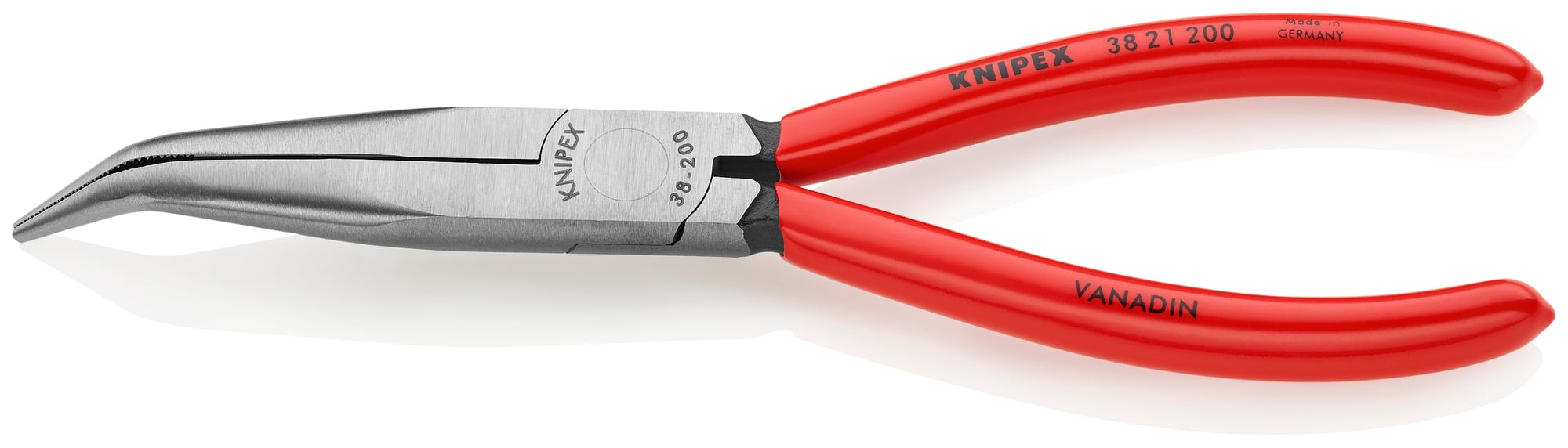 Long Nose 40° Angled Pliers without Cutter, 8 in., Plastic Coating