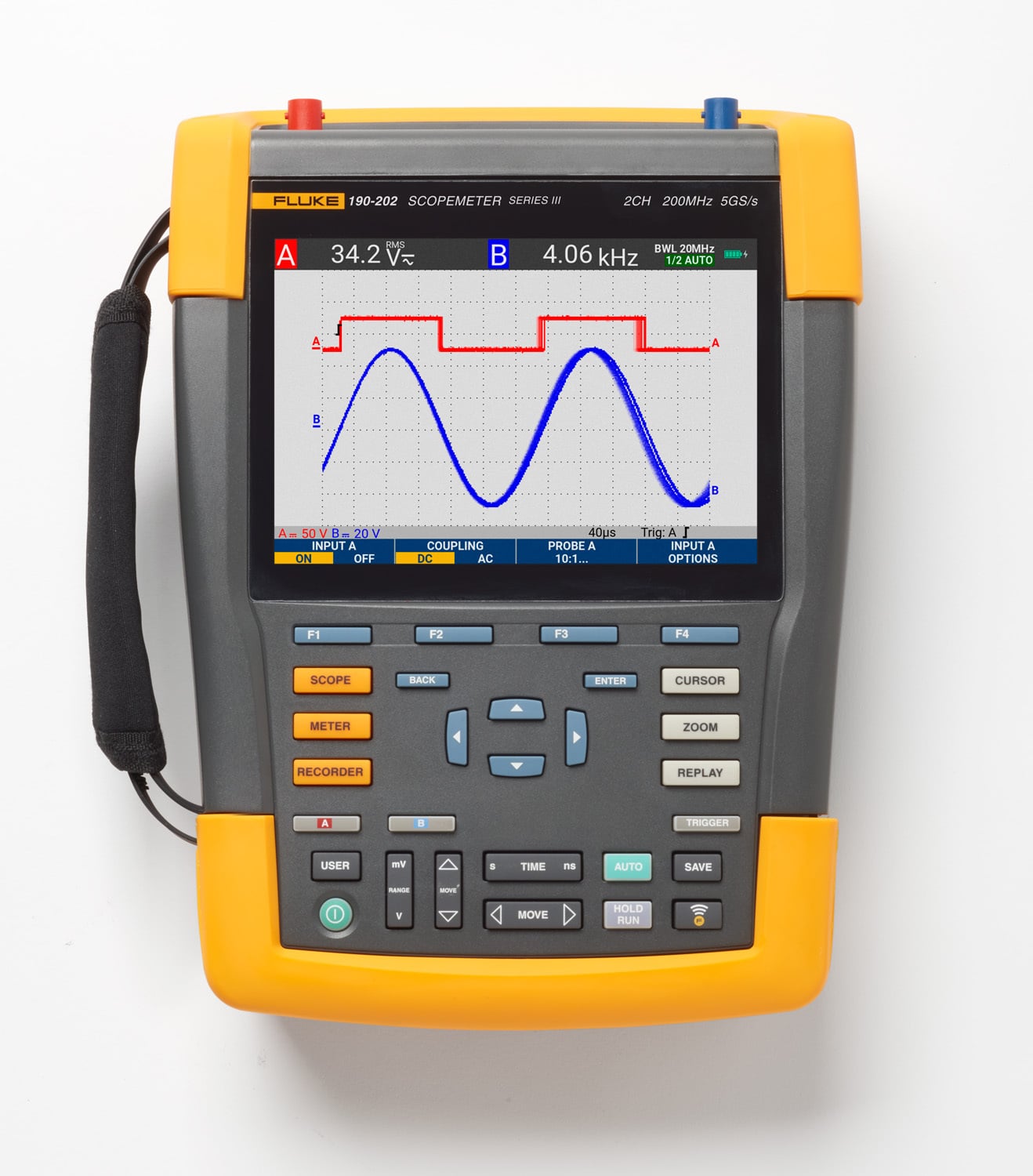 The Fluke ScopeMeter 190-202-III-S combine the highest safety ratings and rugged portability with the high performance of a bench oscilloscope. Designed for plant maintenance engineers and technicians, these tough ScopeMeter test tools go into harsh, dirty, and hazardous industrial conditions to test everything from micro-electronics to power electronics applications. The 190-202-III includes a multimeter, TrendPlot and ScopeRecord roll paperless recorder modes and hands free operation.
