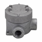 Eaton Crouse-Hinds series Condulet EAJ conduit outlet box with cover, 3-3/16" cover opening diameter, Feraloy iron alloy, L shape, 3/4"