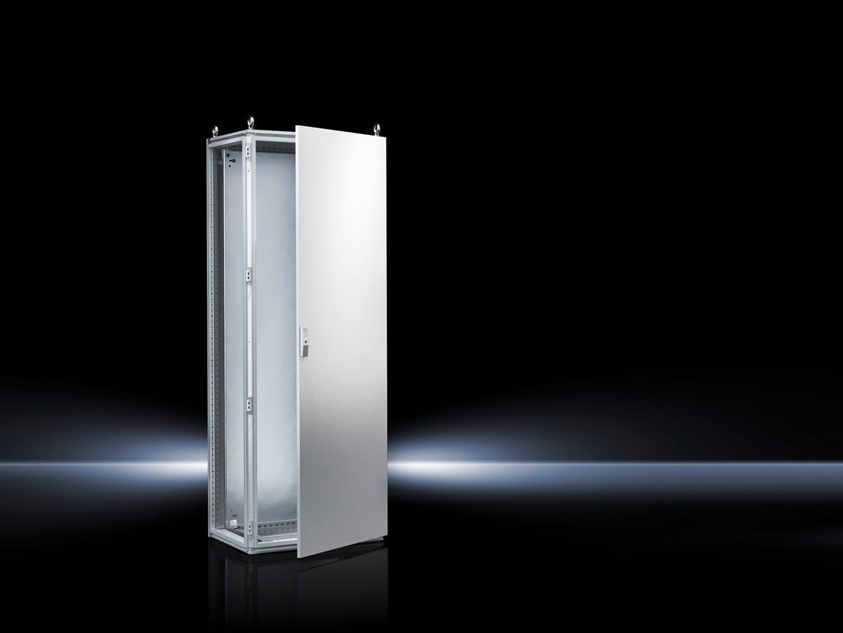 TS Bayed enclosure system, WHD: 600x1800x600 mm, carbon steel, with mounting plate, single door at the front