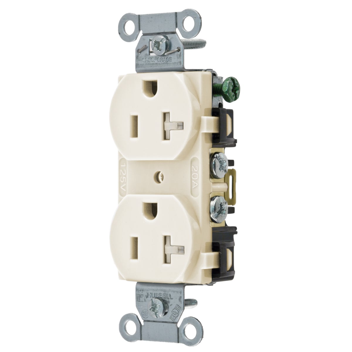 Straight Blade Devices, Receptacles, Tamper-Resistant Duplex, Commercial/Industrial Grade, 2-Pole 3-Wire Grounding, 20A 125V, 5-20R, Light Almond, Single Pack.