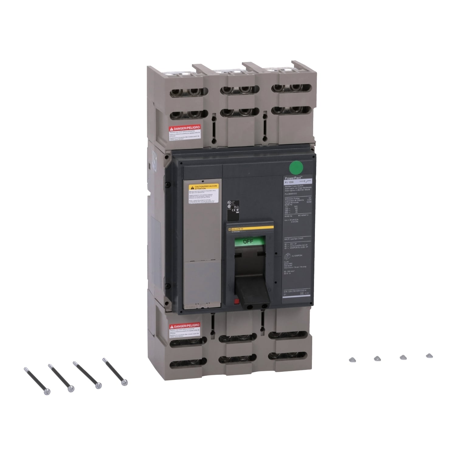 Automatic switch, PowerPacT P, 1200A, 3 pole, 600VAC, 25kA, lugs, magnetic