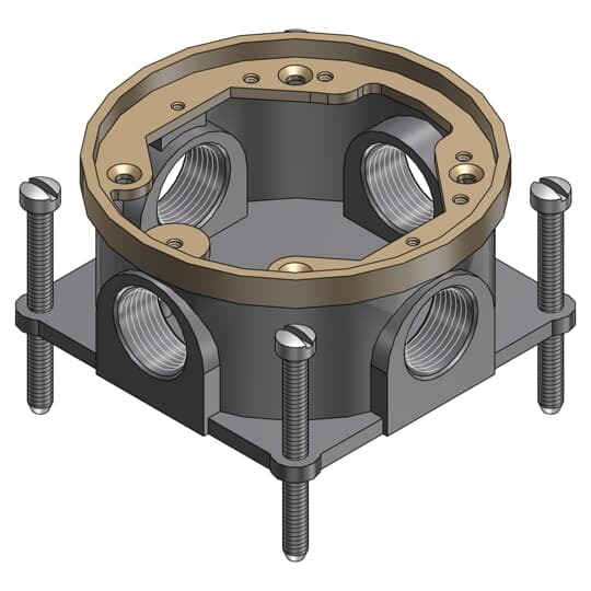Single Gang Flush Service Floor Box, 15 Cubic Inches, Length 4 Inches, Width 4-1/4 Inches, Depth 2 Inches, Hub Size 3/4 Inches, Cast Iron