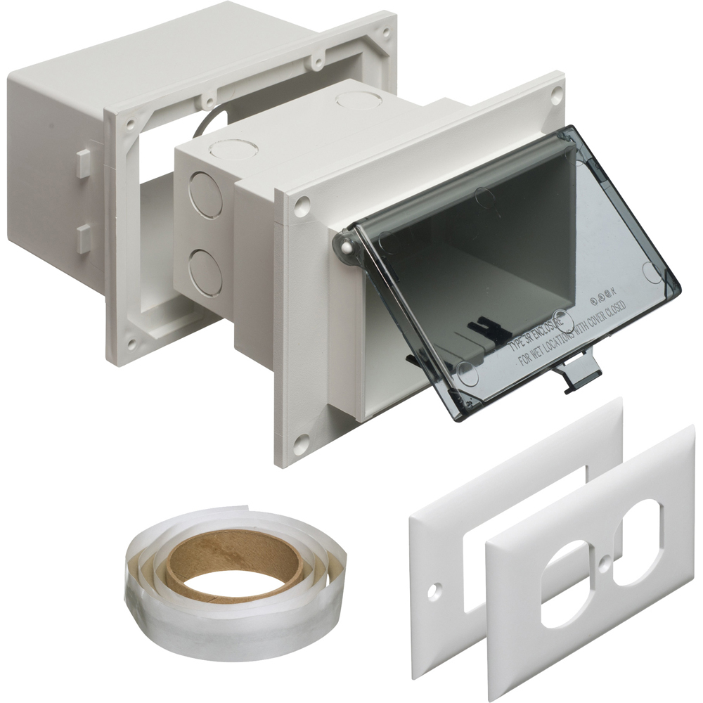 Low profile Inbox with adapter sleeve for new brick. Horizontal with weatherproof while in use white cover and white box.