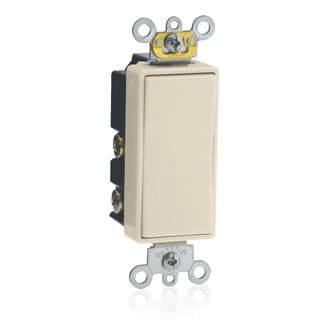 15 Amp, 120/277 Volt AC Decora Plus Rocker, Single-Pole, Double Throw, Center OFF, Commercial Grade, Self Grounding, Light Almond