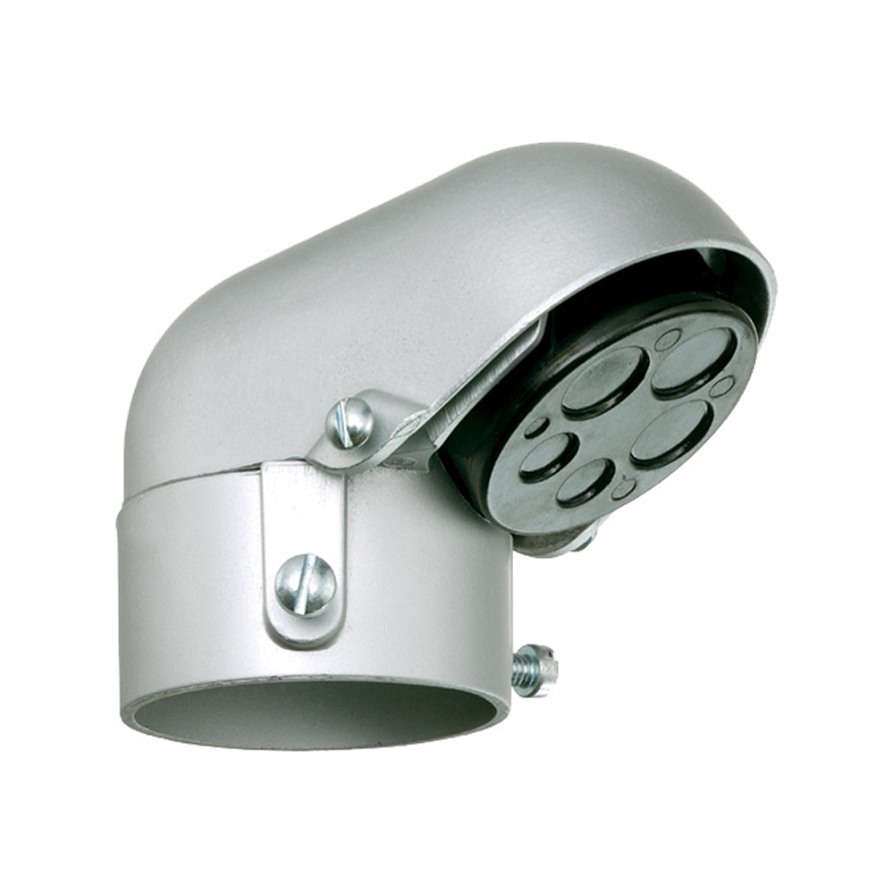 Mast reducer entrance caps. Mast Size 2" and a cap size of 1-1/4". Hole Size of (2) .43 and (3) .63 holes. Set Screw Type.