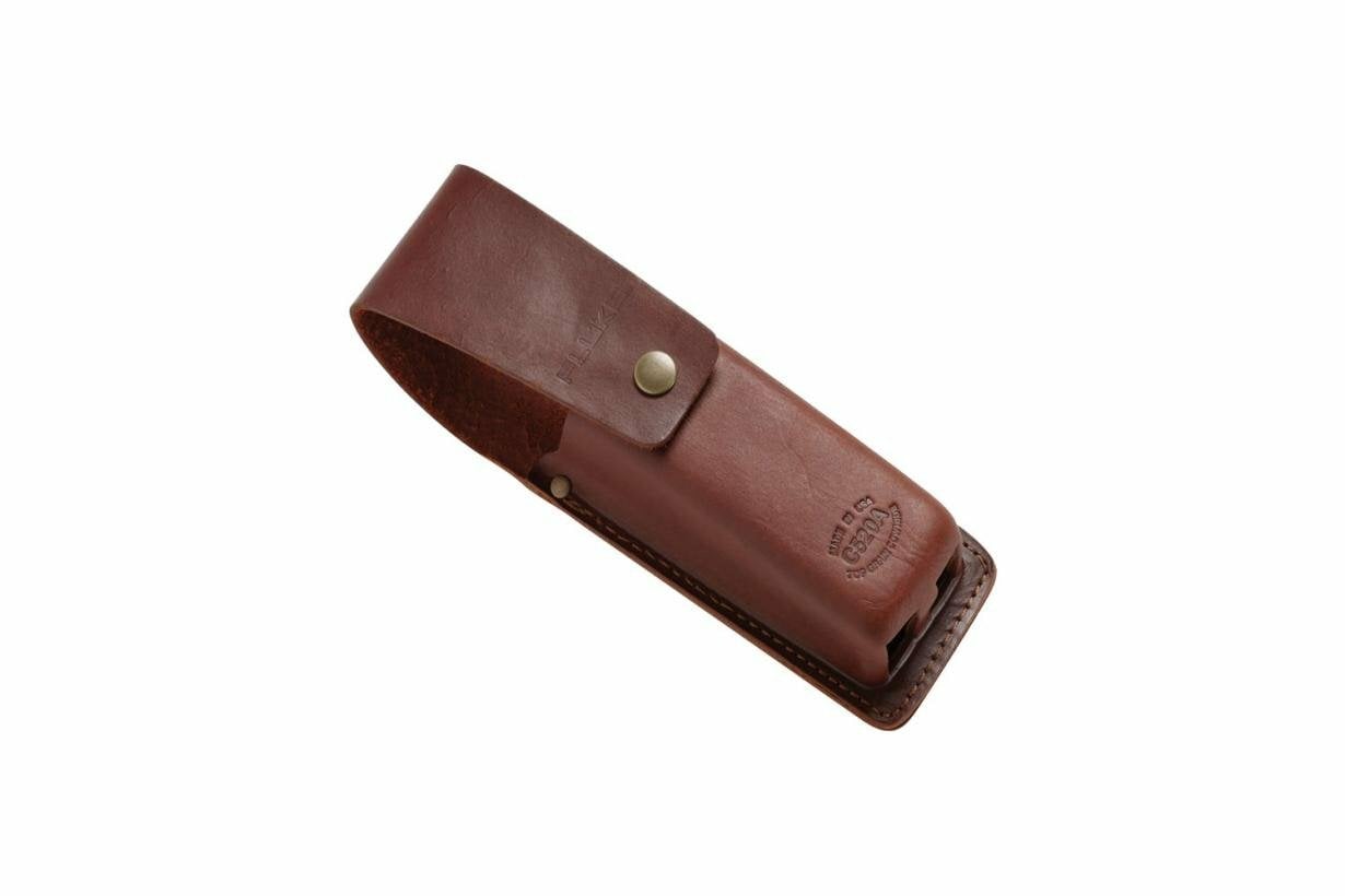 Leather Tester Case, Length: 10 IN, Width: 6 IN, Height: 6 IN, Depth: 4 IN, Construction: Top Grain Cowhide Leather, Closure Type: Top Flap, Fits Fluke T2 And T5 Electrical Testers