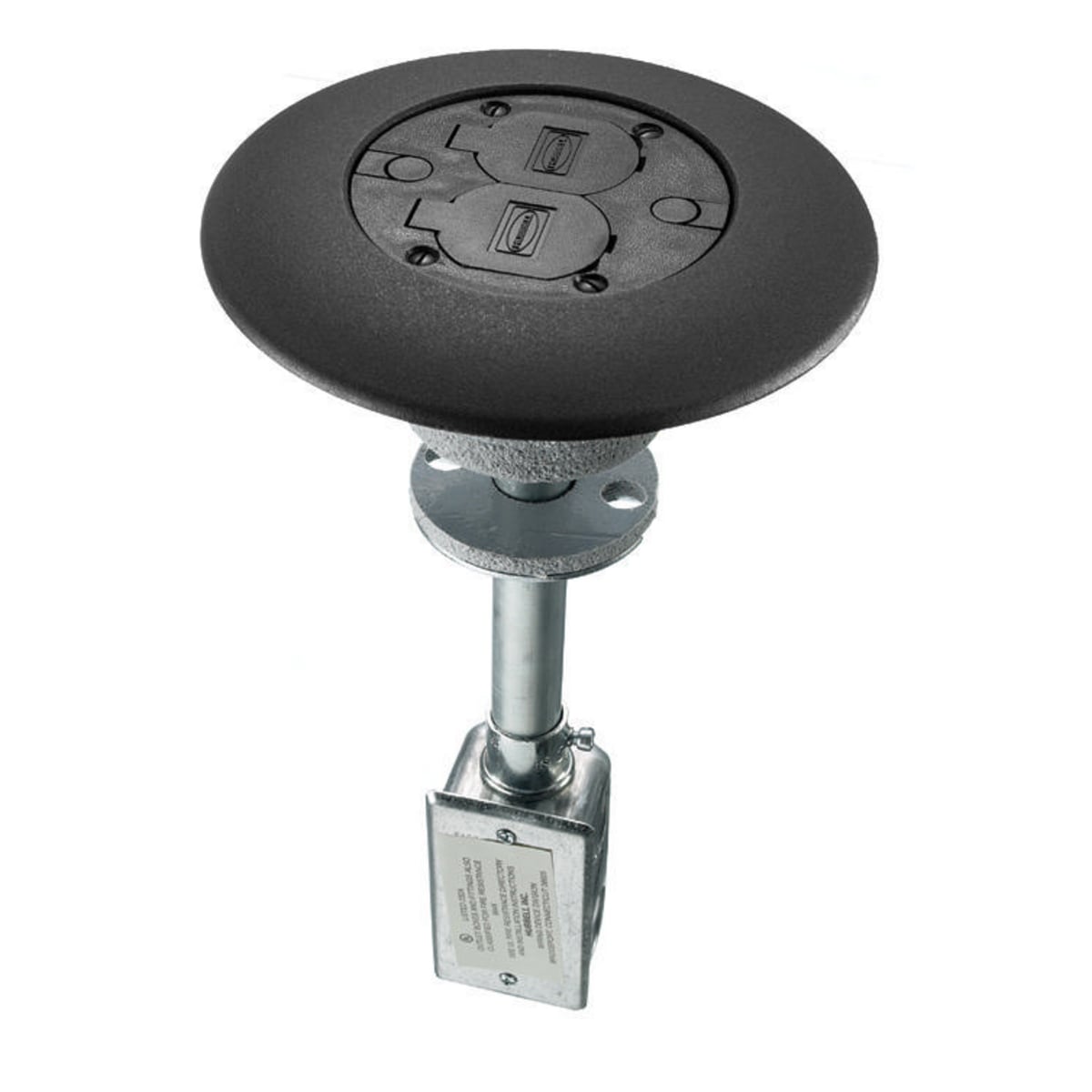 Hubbell Wiring Device Kellems, In-Floor Delivery Systems, Fire-RatedPoke-Throughs, Flush Duplex Series, Complete Unit With 20A Duplex,Telephone and Data, Black