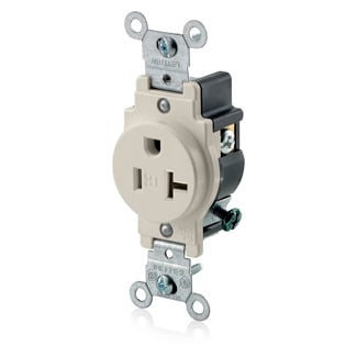 20-Amp, 125 Volt, Narrow Body Single Receptacle, Straight Blade, Tamper Resistant, Commercial Grade, Grounding, Ivory