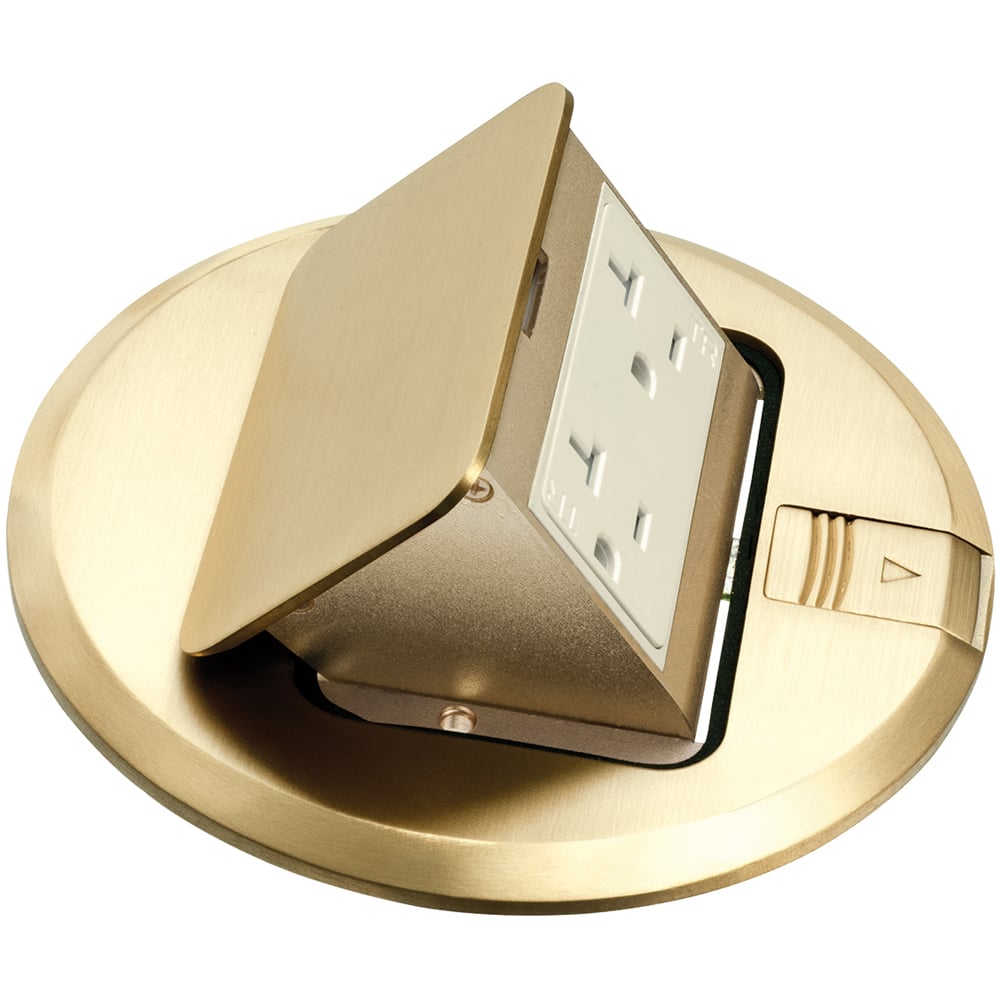 Brass Pop up receptacle cover. Decorator style 15amp receptacle. metallic brass.