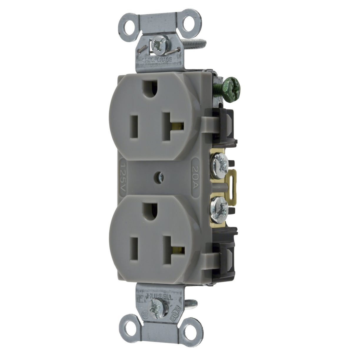 Straight Blade Devices, Receptacles, Duplex, Commercial/Industrial Grade, 2-Pole 3-Wire Grounding, 20A 125V, 5-20R, Gray, Single Pack.