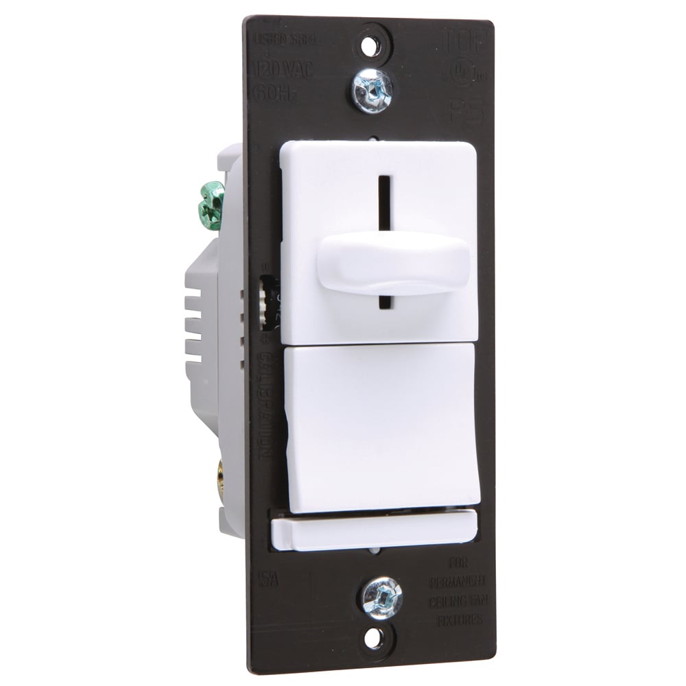 Decorator Slide Fan Control, Preset/3-Speed/5amp, White