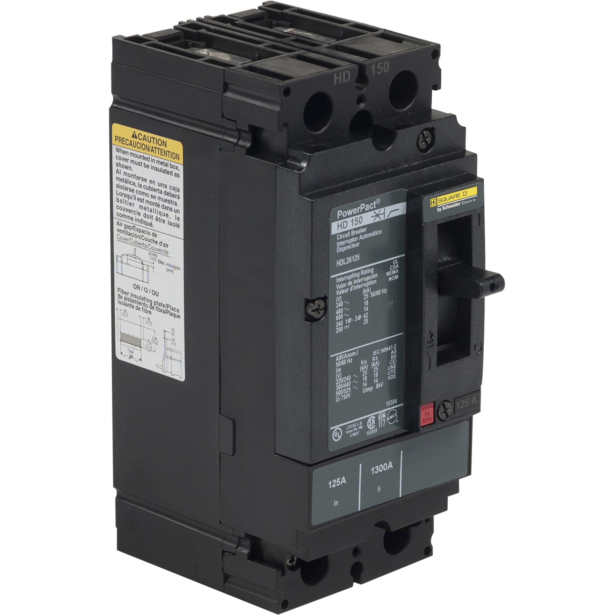 Circuit breaker, PowerPacT H, 100A, 2 pole, 600VAC, 18kA, lugs, thermal magnetic, 100%