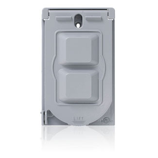 1-Gang Vertical Mount Weatherproof Cover for GFCI, Single Receptacle or Duplex Receptacle, Metallic Enclosure, Flat Lid, Includes inserts for GFCI, Single Receptacle and Duplex Receptacle Installations, Weatherproof Cover, Weatherproof Gasket and Mounting Screws, 2-Year Limited Warranty - Gray