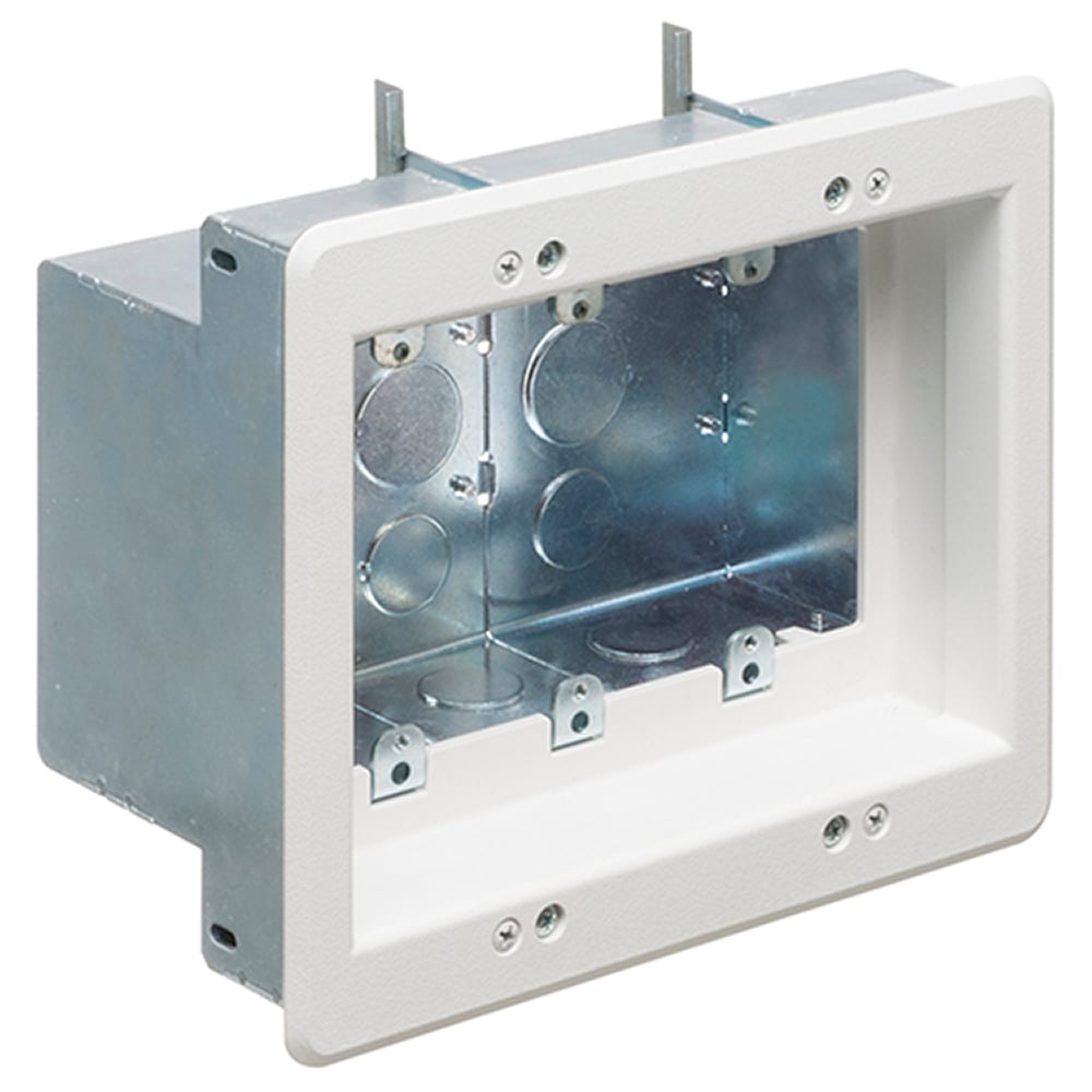 Recessed Steel TV BOX. For new or existing construction. Comes with low voltage divider. Color White. 3 Gang.