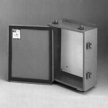 Eaton B-Line series JIC panel enclosure, 6" height, 3" length, 4" width, NEMA 4, Screw cover, 4LC enclosure, Wall mount, Small single door, External mounting feet, Carbon steel, Seamless poured in-place gasket